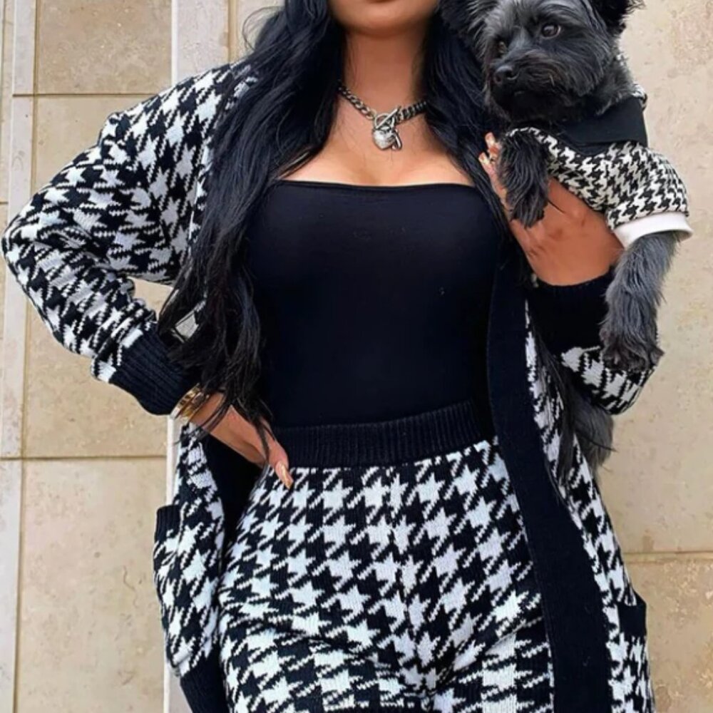Fashion Nova Black and White Knit Cardigan Set